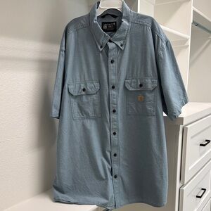 Carhartt Loose Fit Short Sleeve 100% Cotton Men's 2XL Casual Work Shirt Lt Blue